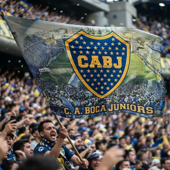 Bandera Boca Juniors 190x120cm Mastil Palo La Bombonera