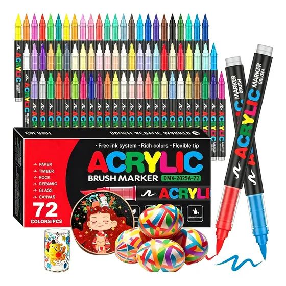 Marcadores Acrílicos Tipo Pincel X72 Colores 72pc Markers