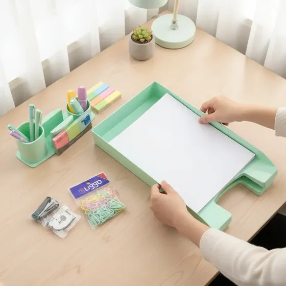 Set Escritorio Pastel Liggo A4 Home Office 8 Artículos Color Verde