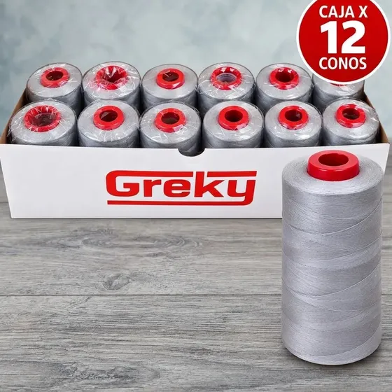 Caja X12 Conos De Hilo Greky Gris Alta Resistencia