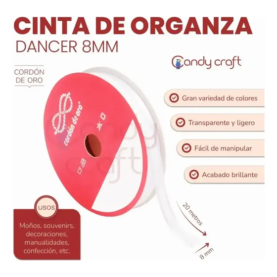 Cinta Organza Dancer 8 Mm Cordón De Oro X 18,28 Metros
