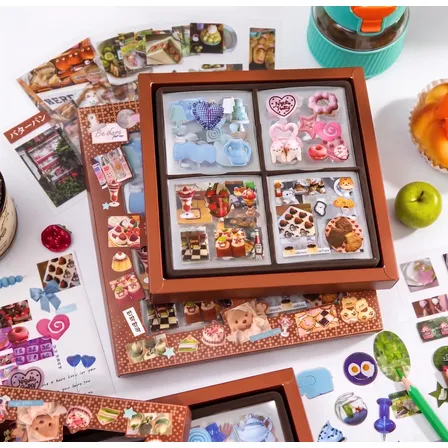Box 100 Planchas Stickers Scrapbook Journal Pop Kawaii Retro