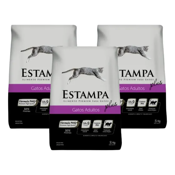 Alimento Estampa Plus Gato Adulto X 8 Kg X3 Unidades