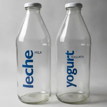 Set X 2 Botellas Vidrio Leche & Yogurt 1000ml C/tapa Premium Azul Acero