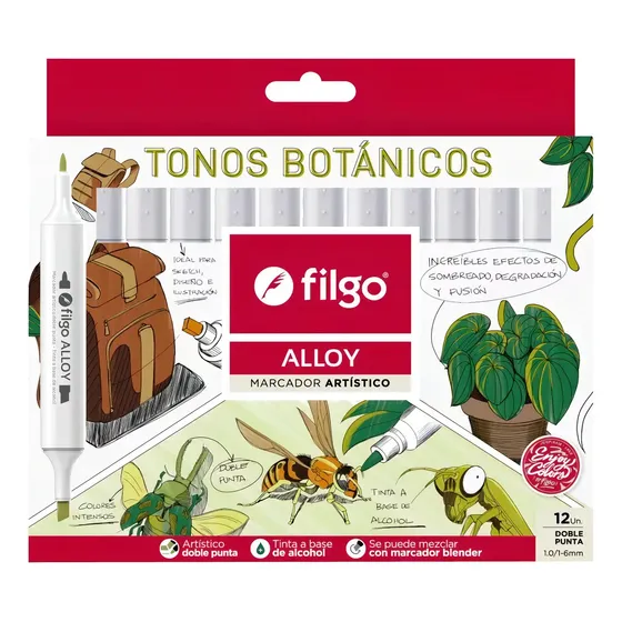 Marcadores Filgo Alloy x12 doble punta Colores Botánicos