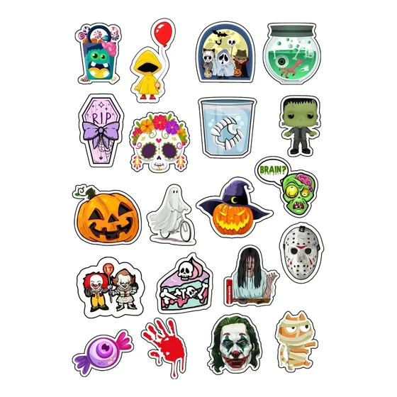 Pack Stickers Plancha, Calcos, Etiquetas, Mate, Termos Halloween