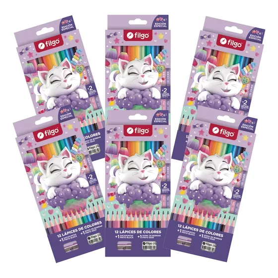 Pack X 6 Cajas De Lápices De Color Filgo Fantasía X 12 Largo