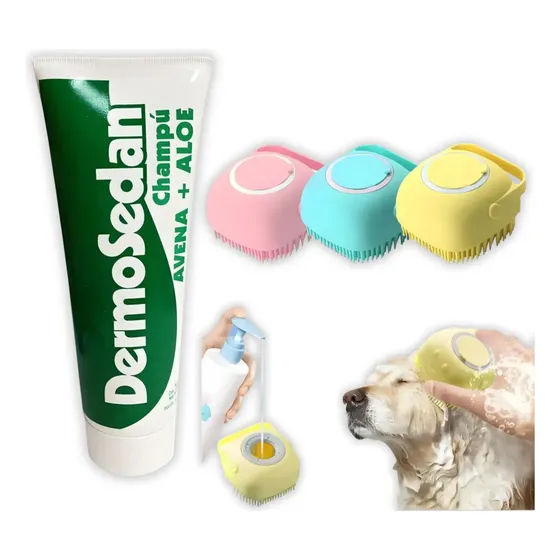 Combo Shampoo + Cepillo Masajeador Baño Para Perros Gatos