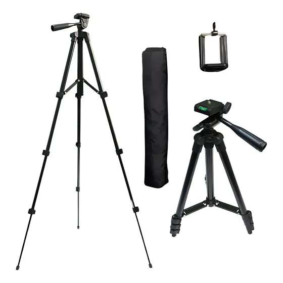 Trípode Tradicional Jazak de Aluminio para Cámara y Celular con Cabezal Giratorio 360° y Bolso