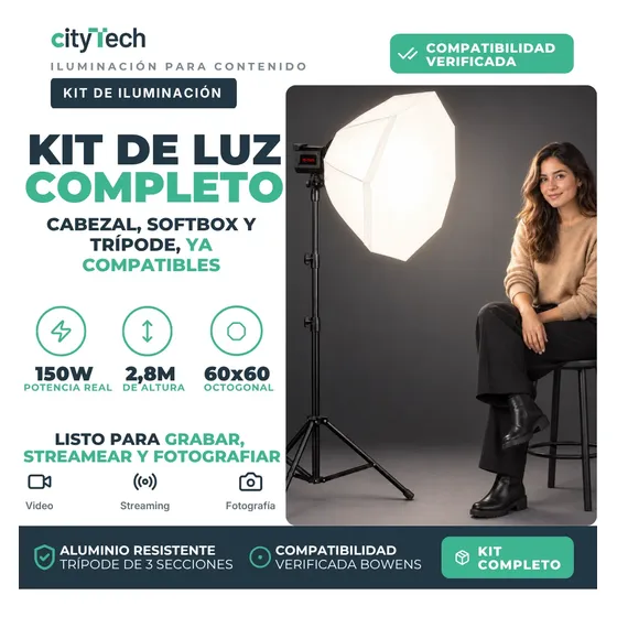 Kit Iluminación Profesional Led+ Softbox 60x60+ Trípode 2.8m
