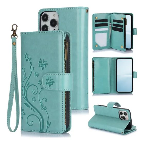 Suitable For Iphone 15 Pro Max Zipper Wallet Flip Strap Case
