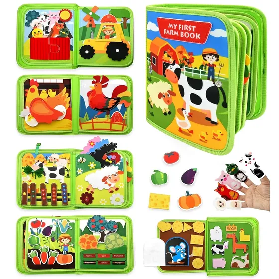 Libro Didáctico De Fieltro Granja Para Niños Verde