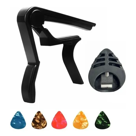 Capotraste Para Guitarra Con Porta Púas Set 7pcs Negro