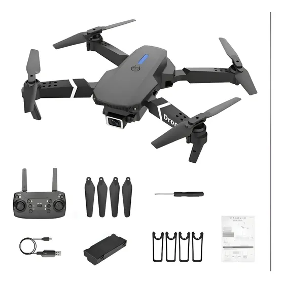 Mini Dron Plegable Recargable Cámara Dual 4k Hd Con Control Color Negro