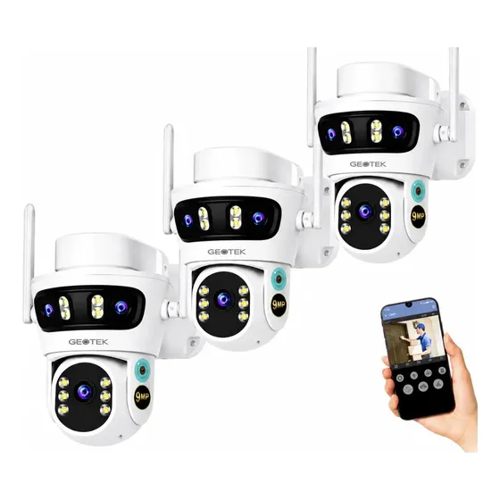 Kit 3 Camaras Seguridad Ip Wifi Exterior Full Hd Domo Noctur Triple Lente