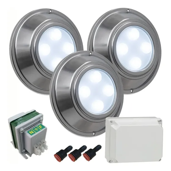 Kit 3 Luces Led Mahled 15w Aro Acero Para Piletas Hormigón