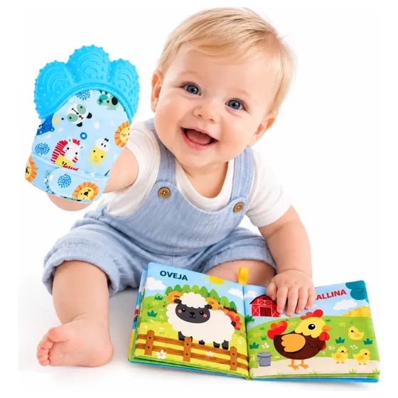 Kit Guante Mordedor Bebé + Libro Sonajero Sensorial!!