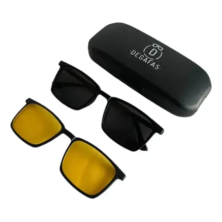 Anteojos Armazon Degafas Receta 2 Clip On Polarizado Night Vision Negro Rectangular