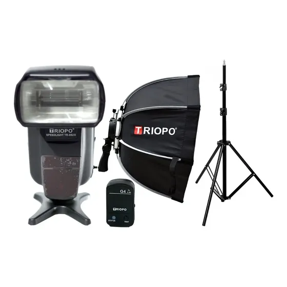 Kit Flash Triopo 982iii Emisor G4 Columna Octo Soft Box 55cm