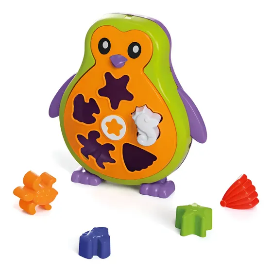 Juego didáctico de encastre Pingüino Frosty con formas geométricas colores naranja verde violeta