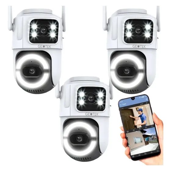 Kit 3 Camaras Seguridad Geotek P1 6mp Wifi Domo Doble Lente Blanco