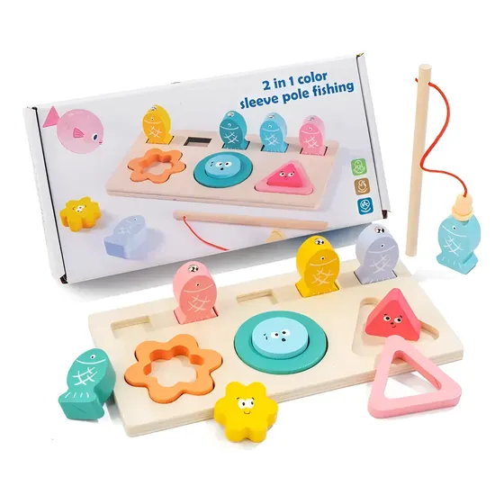 Juego Montessori Pesca Imantada Y Encastre Formas De Madera