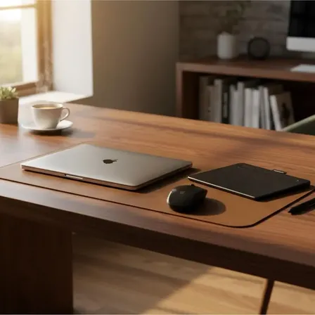 Desk Pad Para Escritorio Mouse Premium 64,5x35cm Eco Cuero Marrón Base De Goma