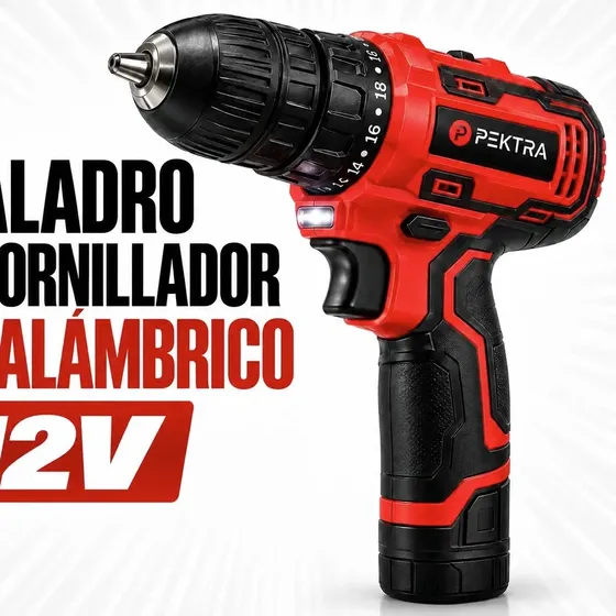 Taladro Atornillador Pektra Inalámbrico 12v Maletín Batería