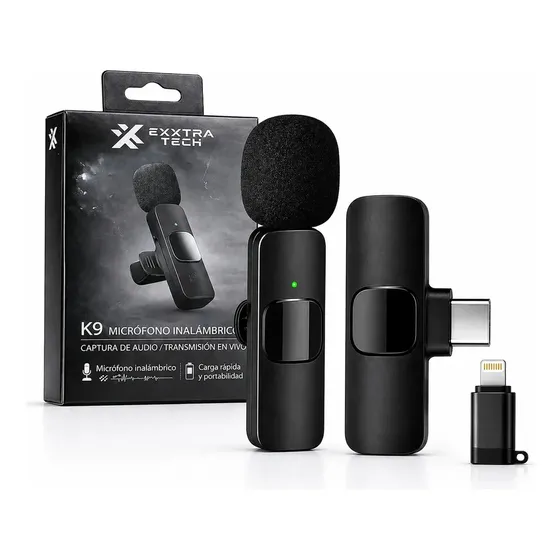 Micrófono Corbatero Exxtra Tech K9 Inalámbrico para Celular con USB-C y Lightning