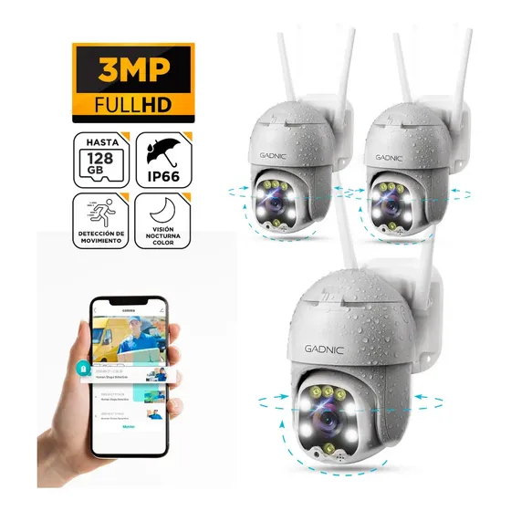 Kit X3 Camaras De Seguridad Ip Wifi Domo Motorizado Exterior