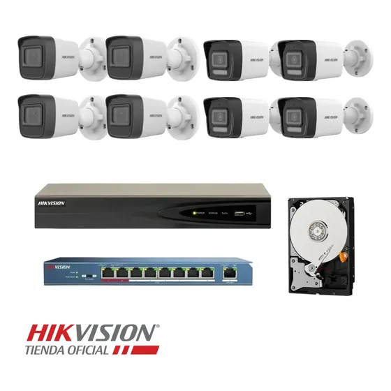 Kit 8 Cámaras Ip 4 Mp+ Nvr 7608 + Switch Poe 9p + 2 Tb