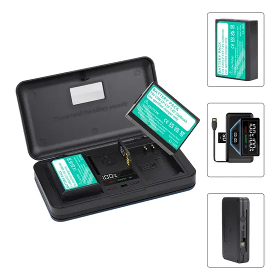Cargador Lcd Y 2 Batería Lp-e10 Para Canon Eos T100 T7 T6 Negro