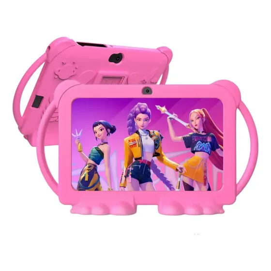 Tablet Edna Kids Para Niños | 7 Pulgadas Con Funda Protectora De Silicona y Doble Soporte y Film Protector de pantalla | 2gb RAM y 32gb Almacenamiento Sistema Android, Antigolpe, Control Parental Rosa