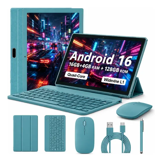 Tablet Android 16gb+4gb Ram 128gb Rosa Con Teclado Y Mouse