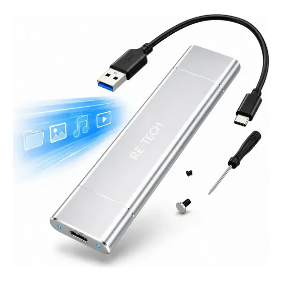 Carry Disk Externo Ssd M.2 Nvme Usb 3.1 A Usb-c Disco Adapta Color Plateado