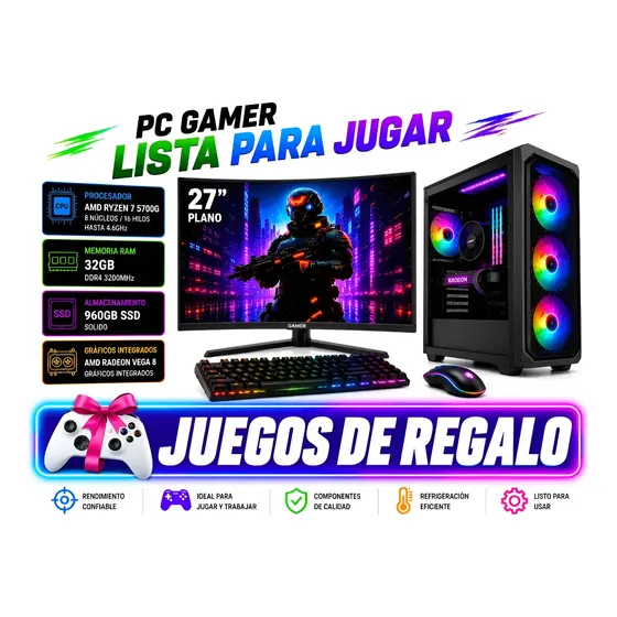 Computadora Gamer Completa Ryzen 7 5700g 32gb 960gb Led 27
