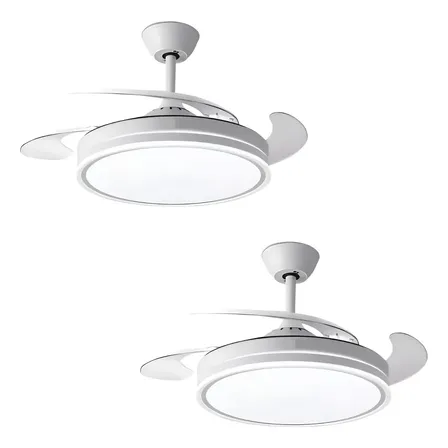 Combo 2 Ventiladores Retractil De Techo Aspas Transparentes 4 1.15 M Blanco Plástico Transparente