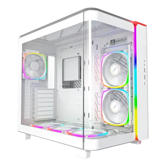 Gabinete Montech King 95 Pro Blanco Vidrio Curvo RGB 6 Ventiladores