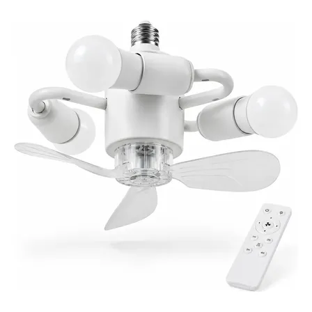 Ventilador De Techo Rosca E27 Con Luz Control Remoto 3 Focos 30.5 Cm 50 Hz/60 Hz Blanco Plástico 3