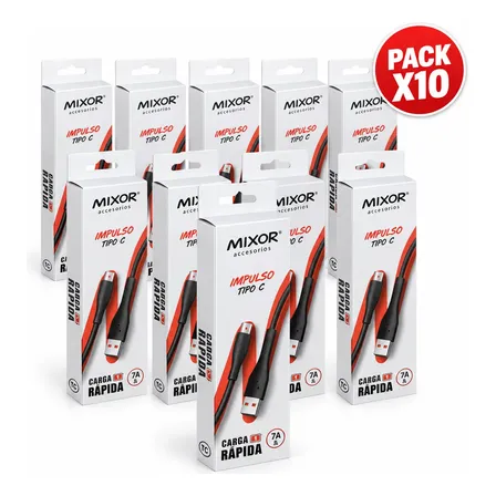 Pack Mayorista X10 Cables Mixor Carga Rápida Usb A C Negro. Negro