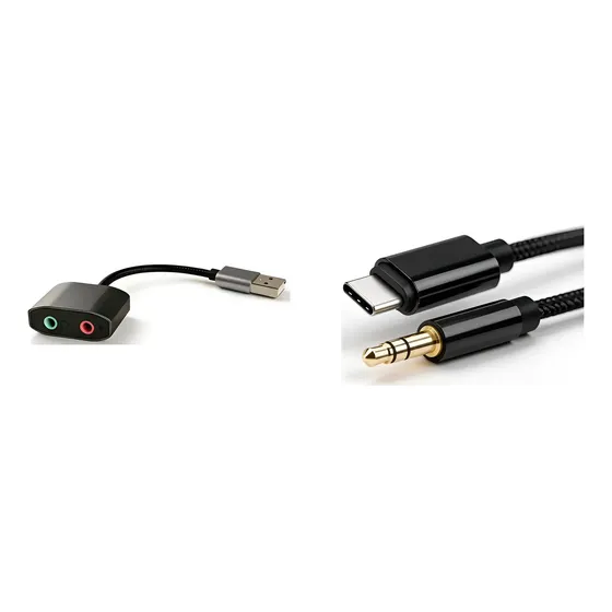 Kit Audio: Adaptador Usb A Jack 3.5mm Micrófono + Cable Usb-c A Jack 3.5mm 1m