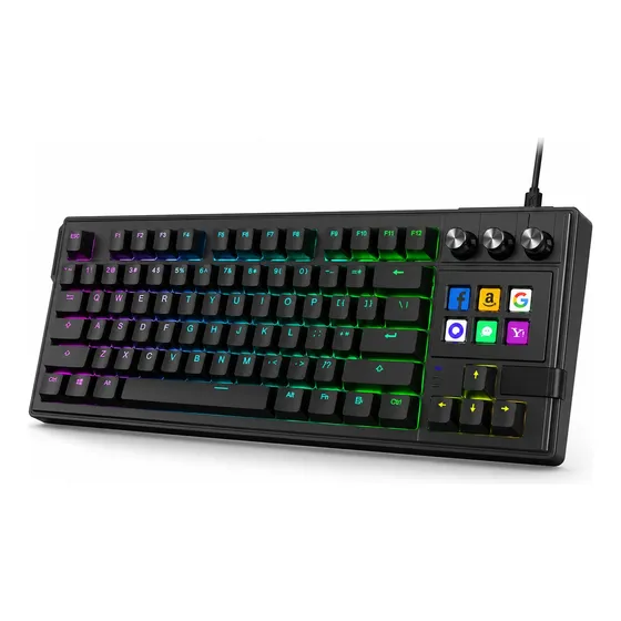 Teclado Gamer Con Stream Deck 6 Botones Y Perillas Negro Rgb