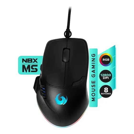Mouse Gamer NBX MS12010 12000 DPI 8 Botones RGB Personalizable Negro