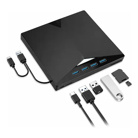 Grabadora Dvd Externa 7 En 1 Lector Tarjetas Usb Negro