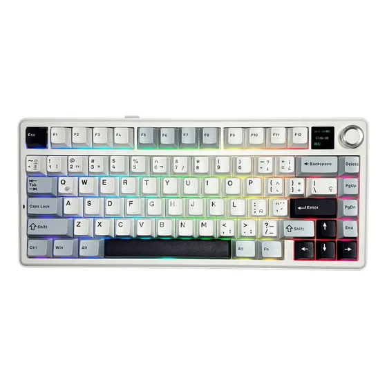 Teclado Gamer Aula F75 Max Wireless Trimodo Sw Reaper Rgb Blanco Azul Negro Con Pantalla Personalizable