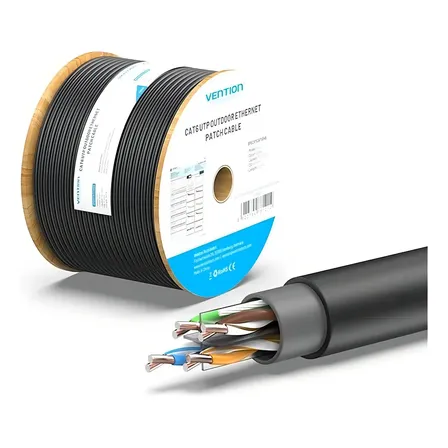Cable De Red Vention Cat 6 - 305 Metros - Para Interior/Exterior Bobina Premium - Utp Rj45 Ethernet 1000 Mbps - Servidor - Camaras Seguridad - Negro - Ihlb305