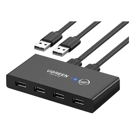 Hub Usb 2.0 UGREEN - Conmutador KVM 4 En 1 Para dos PC Con Boton Swich - Premium - 4 Puertos Usb 3.0 - 480 Mbps - Multiplicador - Para Teclado Carry disk / Mouse / Pendrive - Macbook Pc - US216-30767