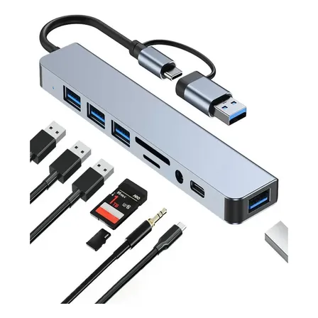 Adaptador Hub 8 En 1 Color Gris 100Mbps
