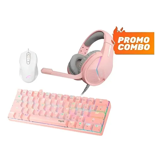 Combo Gamer Rgb Teclado Mecánico, Auricular Rosa Y Mouse