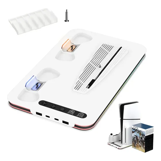 Soporte Base De Carga Rgb Para Ps5 Multifuncional 2 Cooler Blanco